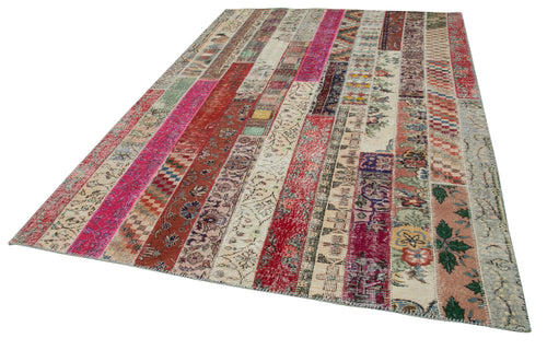 Handmade Area Rug - Kirk Yama Red Patchwork Cotton Wool Carpet 6'9" x 10'0"