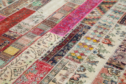 Handmade Area Rug - Kirk Yama Red Patchwork Cotton Wool Carpet 6'9" x 10'0"