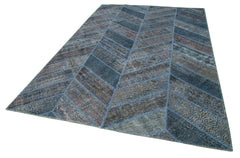 Kirk Yama Blue Patchwork Cotton Wool Handmade Area Rug 6'6'' x 9'10''