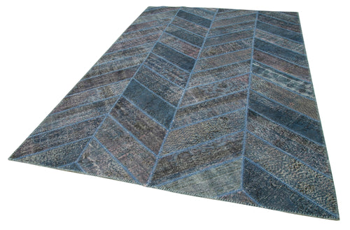 Kirk Yama Blue Patchwork Cotton Wool Handmade Area Rug 6'6'' x 9'10''