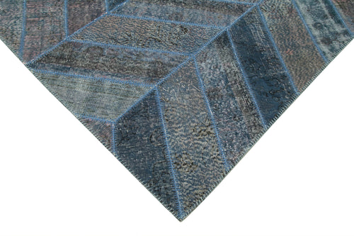 Kirk Yama Blue Patchwork Cotton Wool Handmade Area Rug 6'6'' x 9'10''