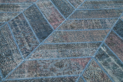 Kirk Yama Blue Patchwork Cotton Wool Handmade Area Rug 6'6'' x 9'10''