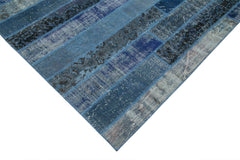 Handmade Area Rug - Blue Patchwork Cotton Wool Vintage Turkish Carpet 6'9''x10'