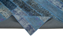 Handmade Area Rug - Blue Patchwork Cotton Wool Vintage Turkish Carpet 6'9''x10'