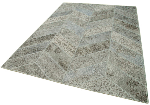 Handmade Area Rug - Grey Patchwork Carpet 6'3"x8'7" Cotton Wool Vintage Style