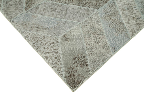 Handmade Area Rug - Grey Patchwork Carpet 6'3"x8'7" Cotton Wool Vintage Style