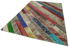 Kirk Yama Grey Patchwork Cotton Wool Handmade Area Rug 6'8'' x 10'1''