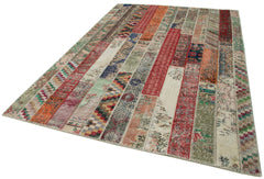 Kirk Yama Red Patchwork Cotton Wool Handmade Area Rug 6'8'' x 10'0''