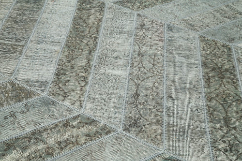 Kirk Yama Grey Patchwork Cotton Wool Handmade Area Rug 6'6'' x 10'6''