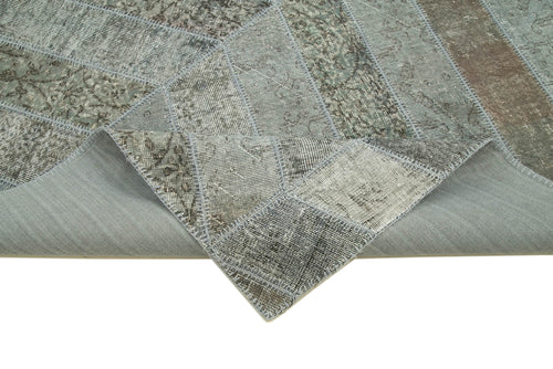 Kirk Yama Grey Patchwork Cotton Wool Handmade Area Rug 6'6'' x 10'6''