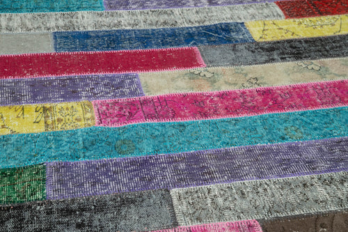 Handmade Area Rug – Grey Patchwork Cotton Wool Vintage Hand Woven Carpet 6'6''x10'