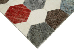 Handmade Area Rug - Grey Patchwork Vintage Handwoven Carpet 6'5"x9'5" Wool Cotton