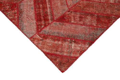 Handmade Area Rug – Red Patchwork Turkish Wool Cotton Carpet 6'8''x10'