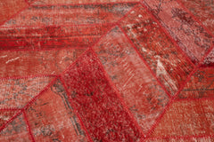 Handmade Area Rug – Red Patchwork Turkish Wool Cotton Carpet 6'8''x10'