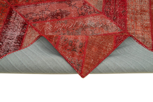 Handmade Area Rug – Red Patchwork Turkish Wool Cotton Carpet 6'8''x10'