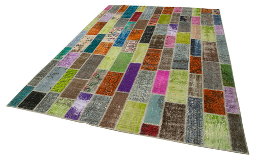 Handmade Area Rug – Grey Patchwork Cotton Wool Vintage Wool Rug 6'11''x9'11''