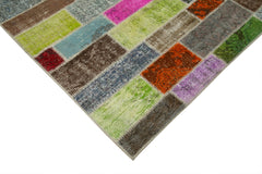 Handmade Area Rug – Grey Patchwork Cotton Wool Vintage Wool Rug 6'11''x9'11''