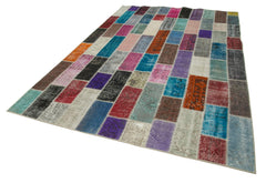Kirk Yama Grey Patchwork Cotton Wool Handmade Area Rug 6'11'' x 10'4''