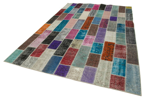Kirk Yama Grey Patchwork Cotton Wool Handmade Area Rug 6'11'' x 10'4''