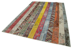 Handmade Area Rug - Kirk Yama Grey Patchwork Cotton Wool Carpet 6'8''x10'