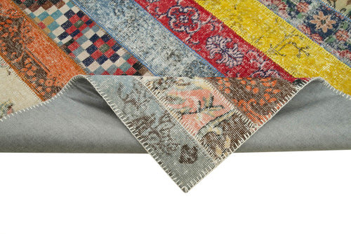 Handmade Area Rug - Kirk Yama Grey Patchwork Cotton Wool Carpet 6'8''x10'