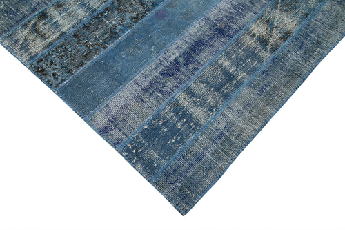 Kirk Yama Blue Patchwork Cotton Wool Handmade Area Rug 6'4'' x 9'10''