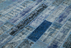 Kirk Yama Blue Patchwork Cotton Wool Handmade Area Rug 6'4'' x 9'10''