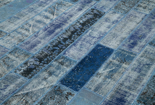 Kirk Yama Blue Patchwork Cotton Wool Handmade Area Rug 6'4'' x 9'10''