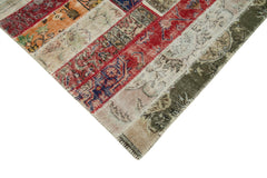 Kirk Yama Grey Patchwork Cotton Wool Handmade Area Rug 6'7'' x 9'9''