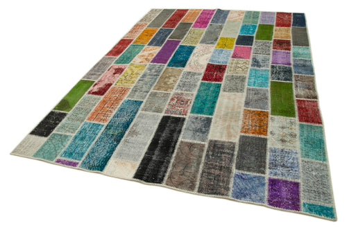 Kirk Yama Grey Patchwork Cotton Wool Handmade Area Rug 6'7'' x 9'11''