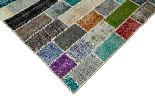 Kirk Yama Grey Patchwork Cotton Wool Handmade Area Rug 6'7'' x 9'11''