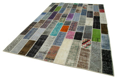Handmade Area Rug – Grey Patchwork Cotton Wool Rug 6'8''x10'3'' Durable Soft Carpet