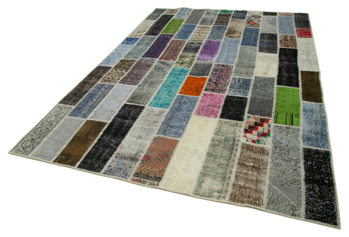 Handmade Area Rug – Grey Patchwork Cotton Wool Rug 6'8''x10'3'' Durable Soft Carpet
