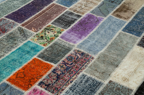Handmade Area Rug – Grey Patchwork Cotton Wool Rug 6'8''x10'3'' Durable Soft Carpet