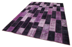 Kirk Yama Purple Patchwork Cotton Wool Handmade Area Rug 6'9'' x 9'10''