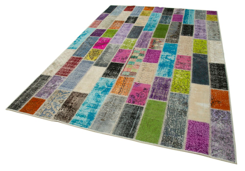 Kirk Yama Grey Patchwork Cotton Wool Handmade Area Rug 6'7'' x 9'11''