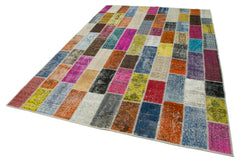 Handmade Area Rug - Grey Patchwork Wool Cotton Carpet 6'8"x9'10" | Vintage Turkish