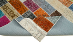 Handmade Area Rug - Grey Patchwork Wool Cotton Carpet 6'8"x9'10" | Vintage Turkish