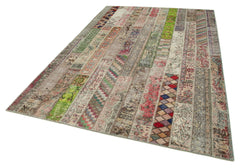 Kirk Yama Grey Patchwork Cotton Wool Handmade Area Rug 6'7'' x 9'11''
