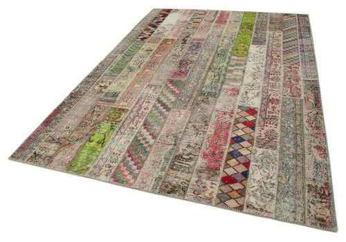 Kirk Yama Grey Patchwork Cotton Wool Handmade Area Rug 6'7'' x 9'11''