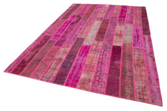 Handmade Area Rug - Kirk Yama Pink Patchwork Cotton Wool Blend 6'9''x10'