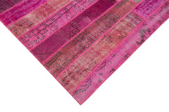 Handmade Area Rug - Kirk Yama Pink Patchwork Cotton Wool Blend 6'9''x10'
