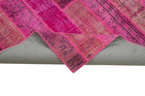 Handmade Area Rug - Kirk Yama Pink Patchwork Cotton Wool Blend 6'9''x10'