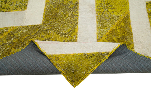 Kirk Yama Yellow Patchwork Cotton Wool Handmade Area Rug 6'8'' x 9'8''