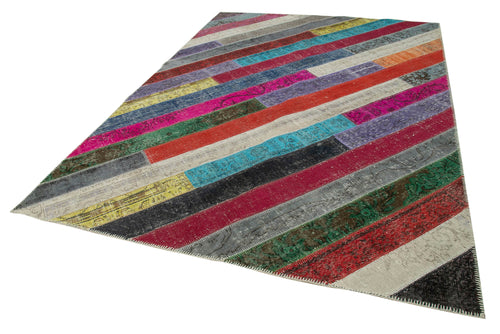 Kirk Yama Grey Patchwork Cotton Wool Handmade Area Rug 6'9'' x 9'9''