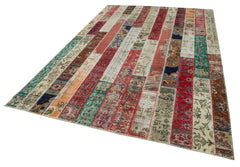 Kirk Yama Grey Patchwork Cotton Wool Handmade Area Rug 6'7'' x 9'11''