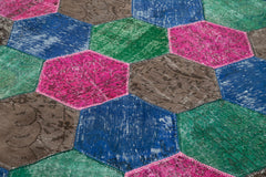 Handmade Area Rug - Kirk Yama Grey Patchwork Cotton Wool 6'7" x 10'1" Vintage Turkish