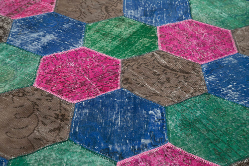 Handmade Area Rug - Kirk Yama Grey Patchwork Cotton Wool 6'7" x 10'1" Vintage Turkish