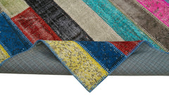 Kirk Yama Grey Patchwork Cotton Wool Handmade Area Rug 6'10'' x 9'11''