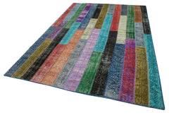 Handmade Area Rug – Grey Patchwork Cotton Wool Vintage Handwoven Carpet 6'6''x9'11''
